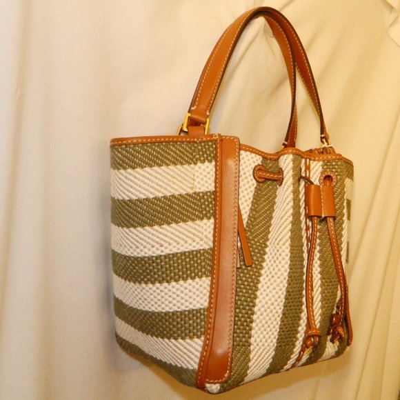 Tory Burch $598 135645 McGraw Stripe Drawstring Dragonfly Satchel NWT! - Picture 3 of 5